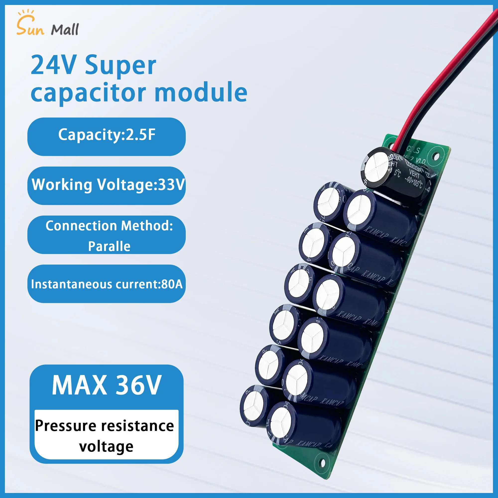 24V 2.5F Super Capacitor Module 80A Automotive Car Start Assistance Power Supply Max 36V Capacitor Backup Power