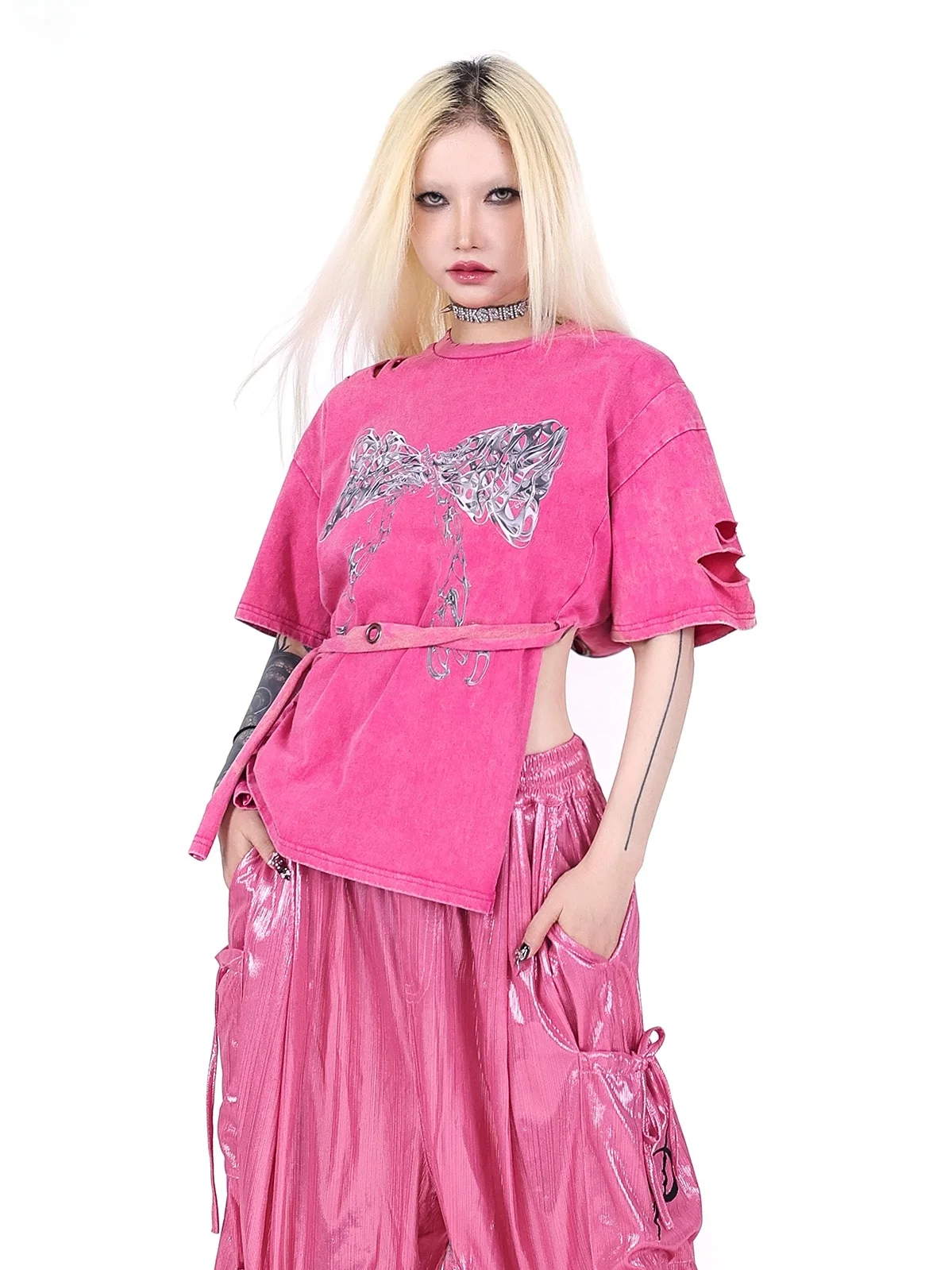 PINKSPINK Heavyweight Washed out  Effect Series T-Shirt Original Street Style Punk Sweet Cool Y2K Hot Girl Girl Grou...