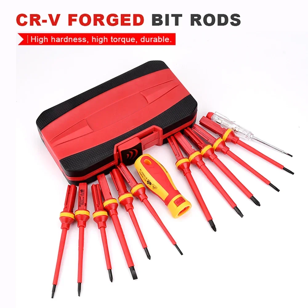 Electrician Repair Tools Kit 13pcs 1000V Changeable Insulated Screwdrivers Set with Magnetic Slotted Bits