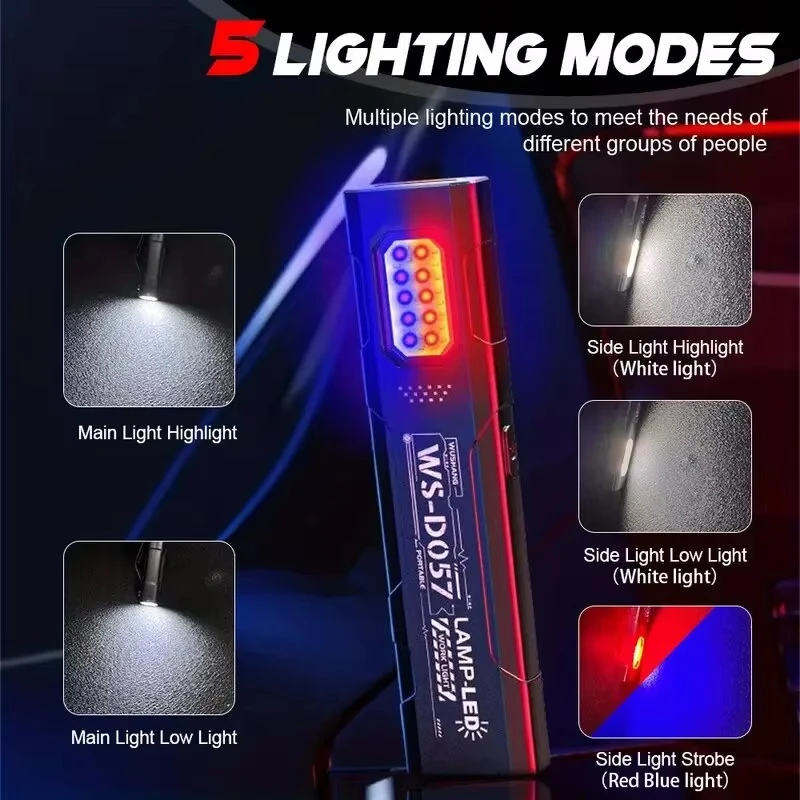 Potente linterna EDC de 550LM, linterna portátil recargable por USB C con luces COB rojas y azules, linterna portátil con Clip para bolígrafo para exteriores