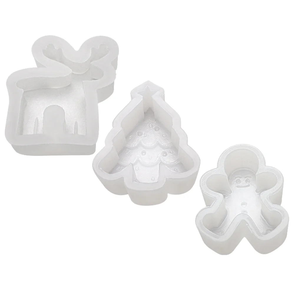 3 Pcs Christmas Tree Gingerbread Man Elk Silicone Mold Theme Wax Molds Making Scented Practical Moulds Decorative