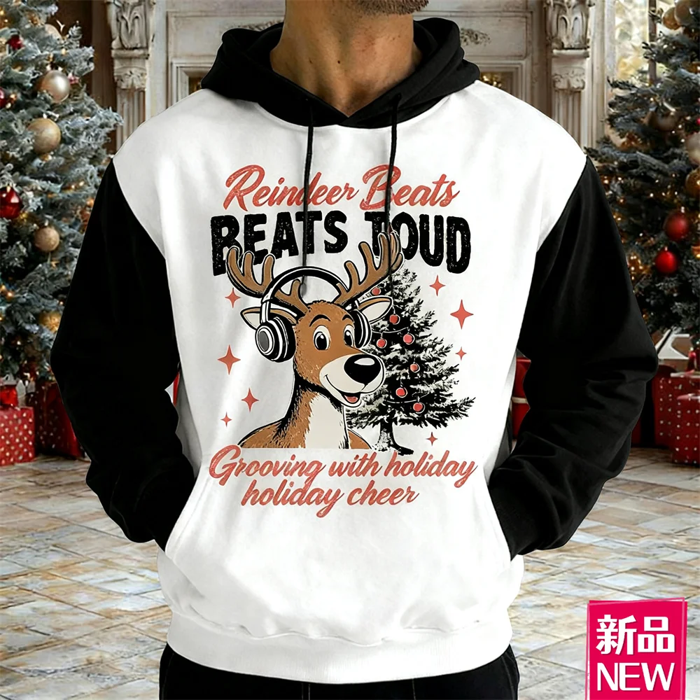 

Fashion Creative Christmas Hoodies For Men 3D Printed Simple Letter Pattern Long Sleeve Hooded Tops Autumn Winter Casual Clothes