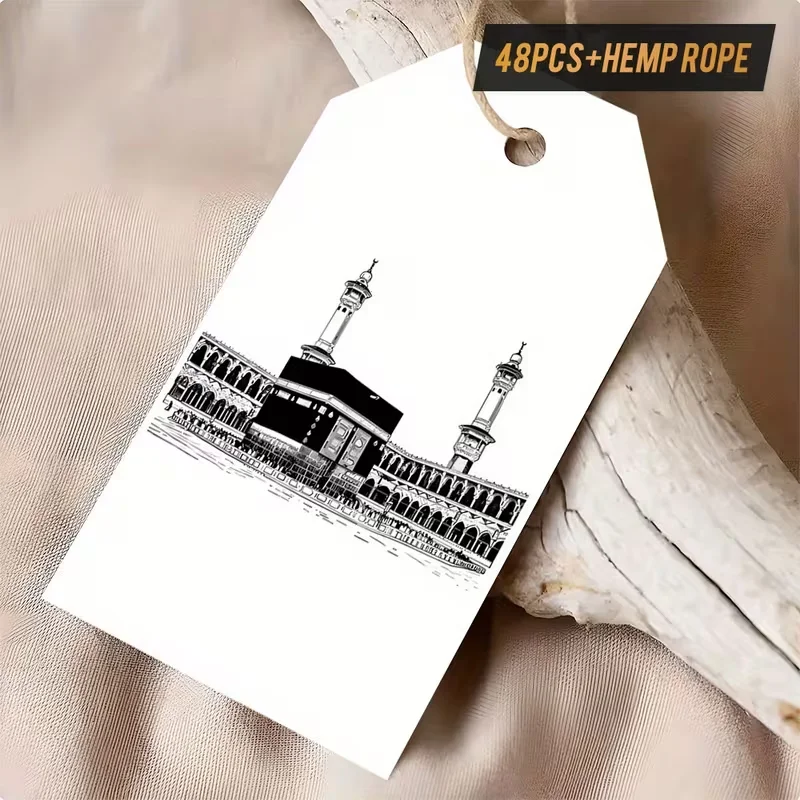 48 قطعة من علامات الهدايا الورقية للمسجد الإسلامي مع أوتار القرآن الكريم الإسلامي شكرًا لك العلامات الورقية لصالح الحفلات الإسلامية #4