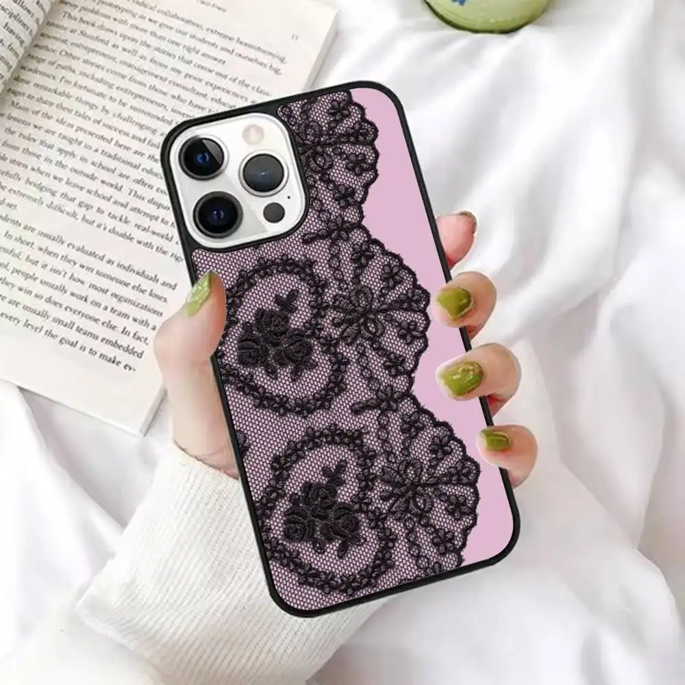 

1 шт. розовый и черный L-кружевной чехол для телефона с сильным магнитом для IPhone17 16 15 14 13 Pro Max 11 12 Mini