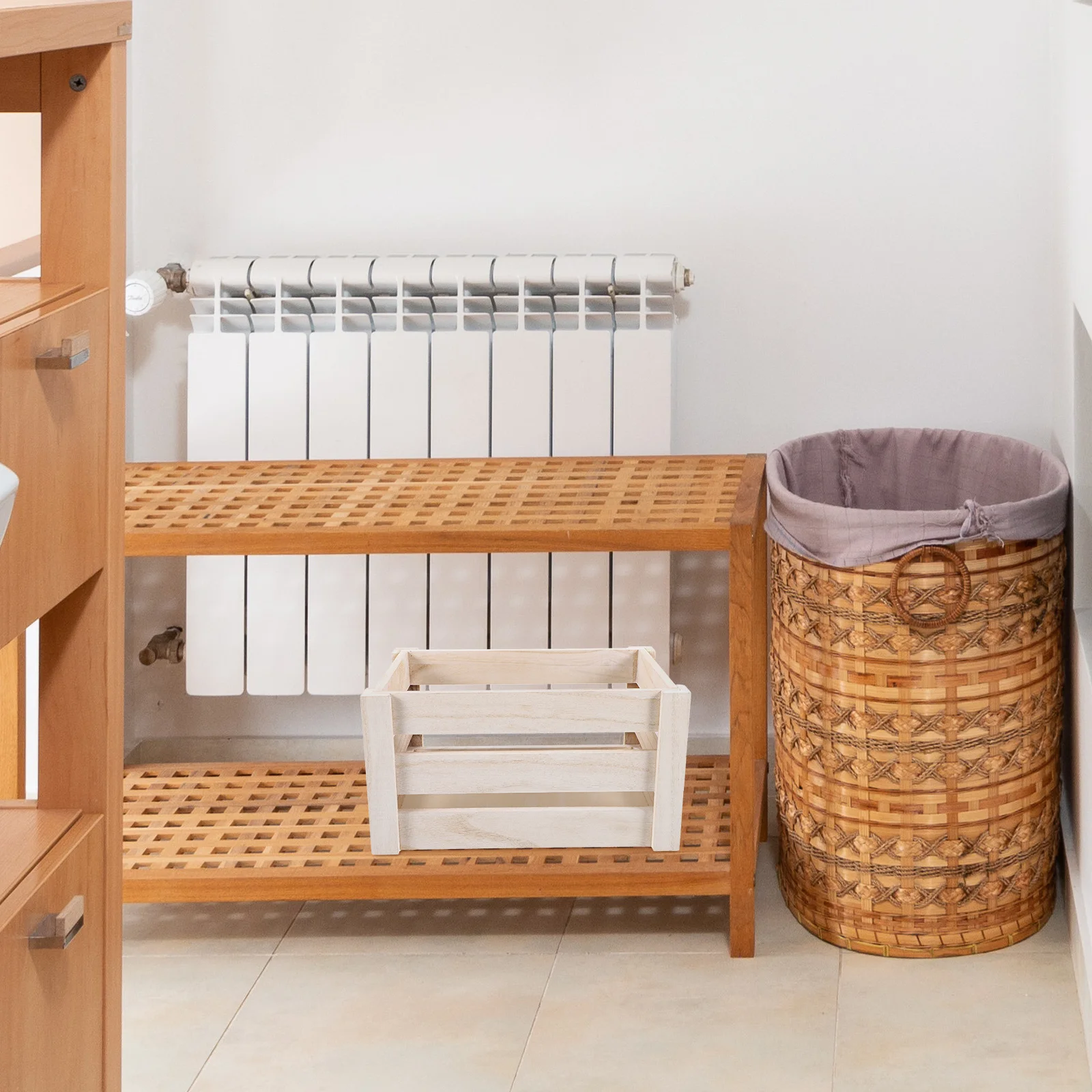 

Large Capacity Wooden Laundry Basket Vintage Hollow Design Clothes Storage Basket Sundries Organizer Bedroom Holder