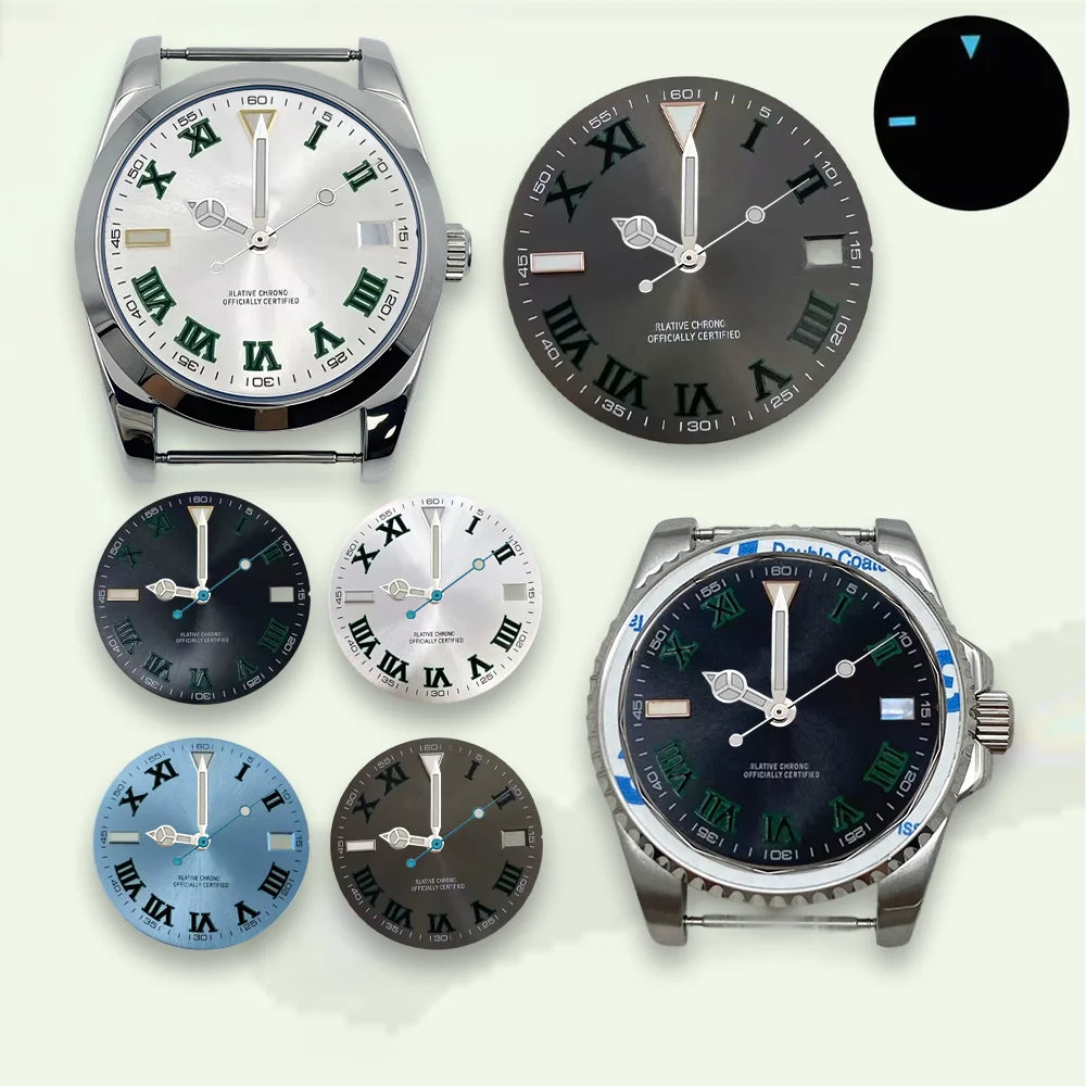 Watch modification Roman numerals 28.5mm S Dial Fit NH35 Movement Ice Blue Luminous Sunburst Dial Modification Accessories