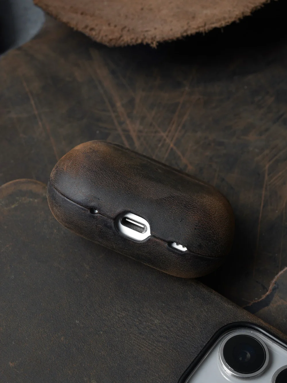 Italienische Crazy Horse-Echtledertasche für AirPods Pro 3 und 2 Luxushüllen, kabellose Bluetooth-Headset-Abdeckung – Detail 11