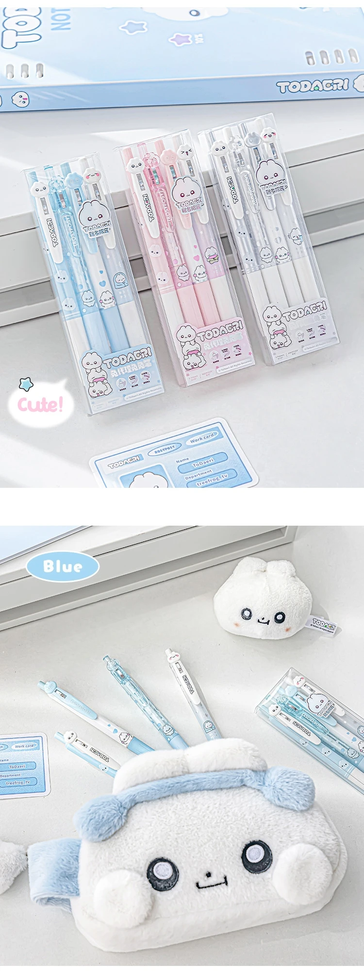 4-teiliges Soft Bunny-Gelschreiber-Set, niedliches Cartoon-Kaninchen, rosa, blau, 0,5 mm, schwarze Farbtinte zum Schreiben, Büro, Schule, A3101 – Detail 8