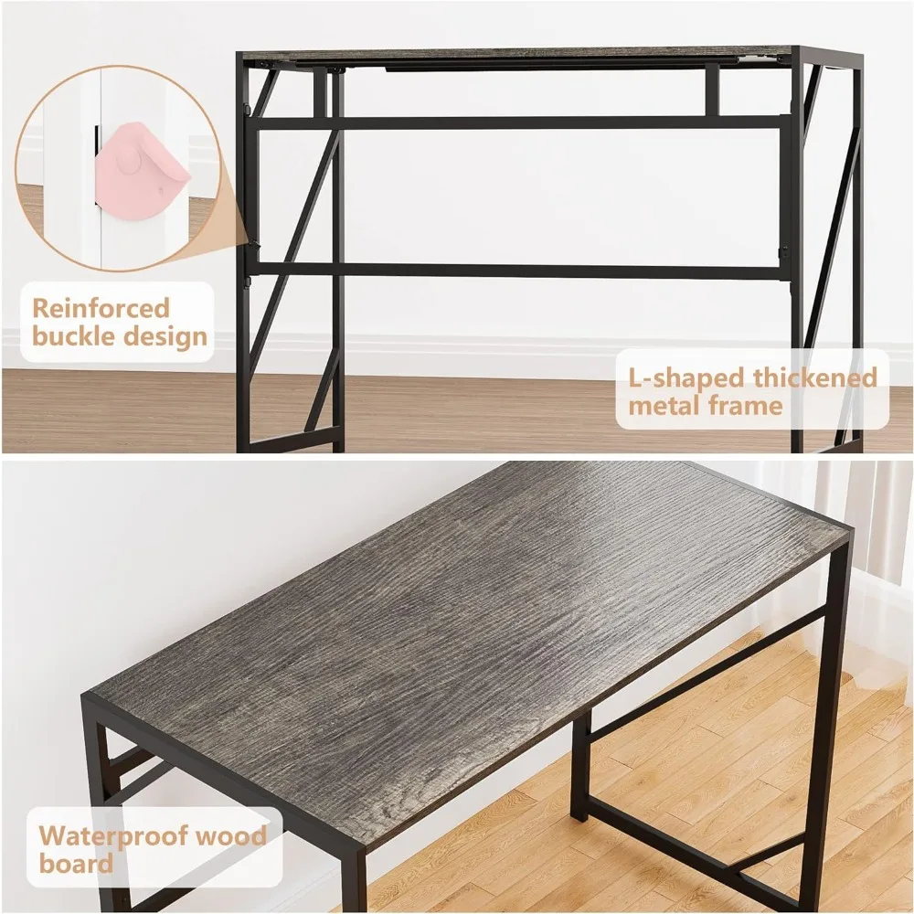 Folding Desk Writing Computer Desk for Home Office, No-Assembly Study Office Desk Foldable Table for Small Spaces