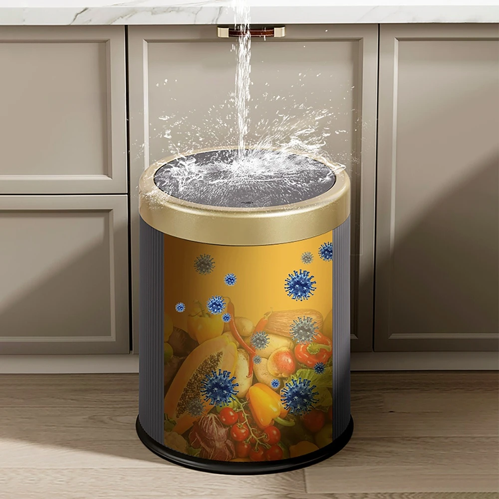 Light Luxury Wastbasket Press Trash Can with Lid for Office Living Room Bathroom Round Garbage Can with Removable Inner Bucket