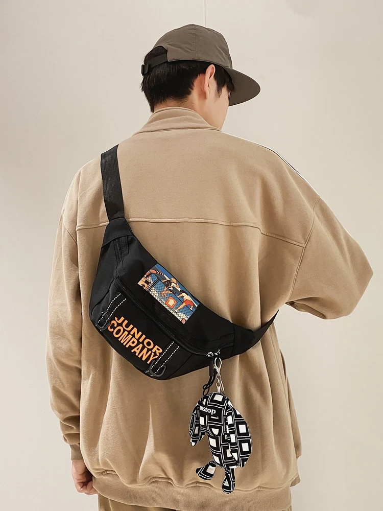 Chest Bag Boys Youth New Fashion Trend Contrast Color Letter Messenger Bag Sports Style Casual Shoulder Bag