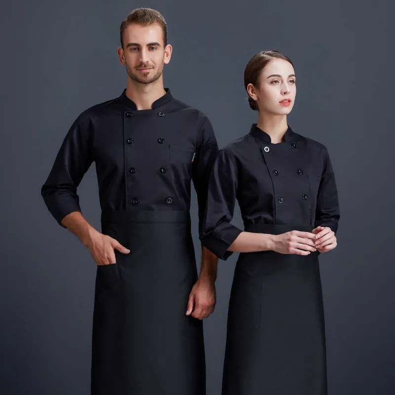 C665 Chef Uniform Long-sleeve Hotel Clothes Hotel Waiter Work Uniform Kitchen Work Jacket Waiter Coat Plus Size  Chef Coat