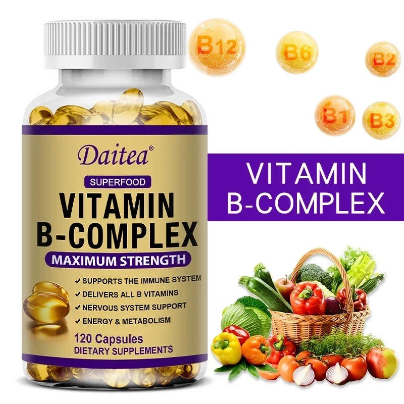 Daitea Vitamin B Complex Capsules Help Relieve Fatigue, Improve Digestion, Reduce Stress, Better Mood Support, Immune Supplement