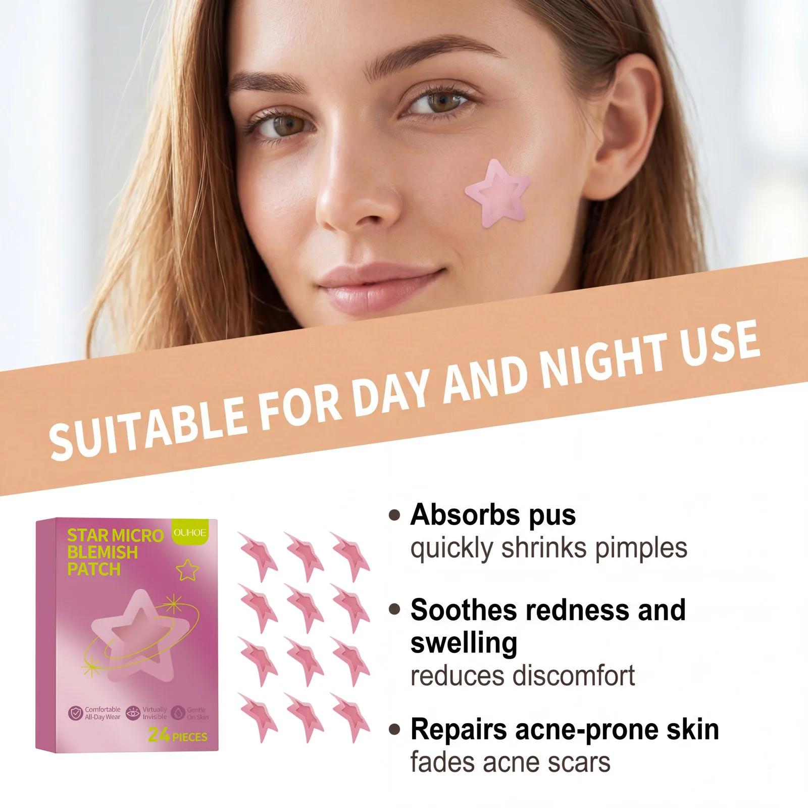 Mini Star Shaped Acne Patch 24PCS Waterproof Invisible Absorb Secretion Blemishes Facial Care Hydrocolloid Pimple Spot Stickers
