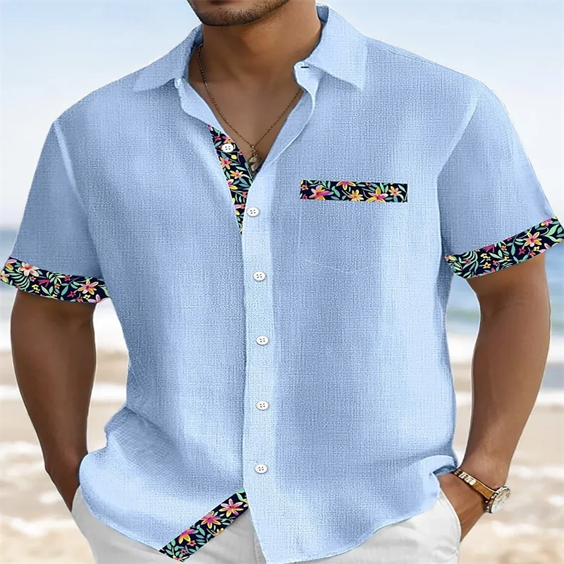 

Hawaiian floral print men's button pocket short sleeve shirt everyday outing vacation travel men's shirt fast shipping