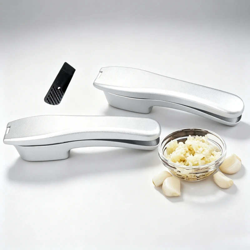 2‑in‑1 Multifunctional Garlic Press Manual Garlic Mincer Slicer Kitchen Gadget for Garlic Paste Slice with Cleaning Brush
