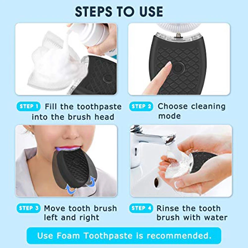 Высококачественная портативная водонепроницаемая автоматическая U-образная силиконовая головка для путешествий, пищевая электрическая зубная щетка для взрослых и детей