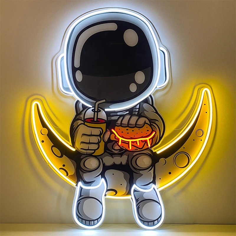 astronauta comer hamburger led neon acrilico arte sinais de neon personalizados para sala de estar quarto wall decor lights 01