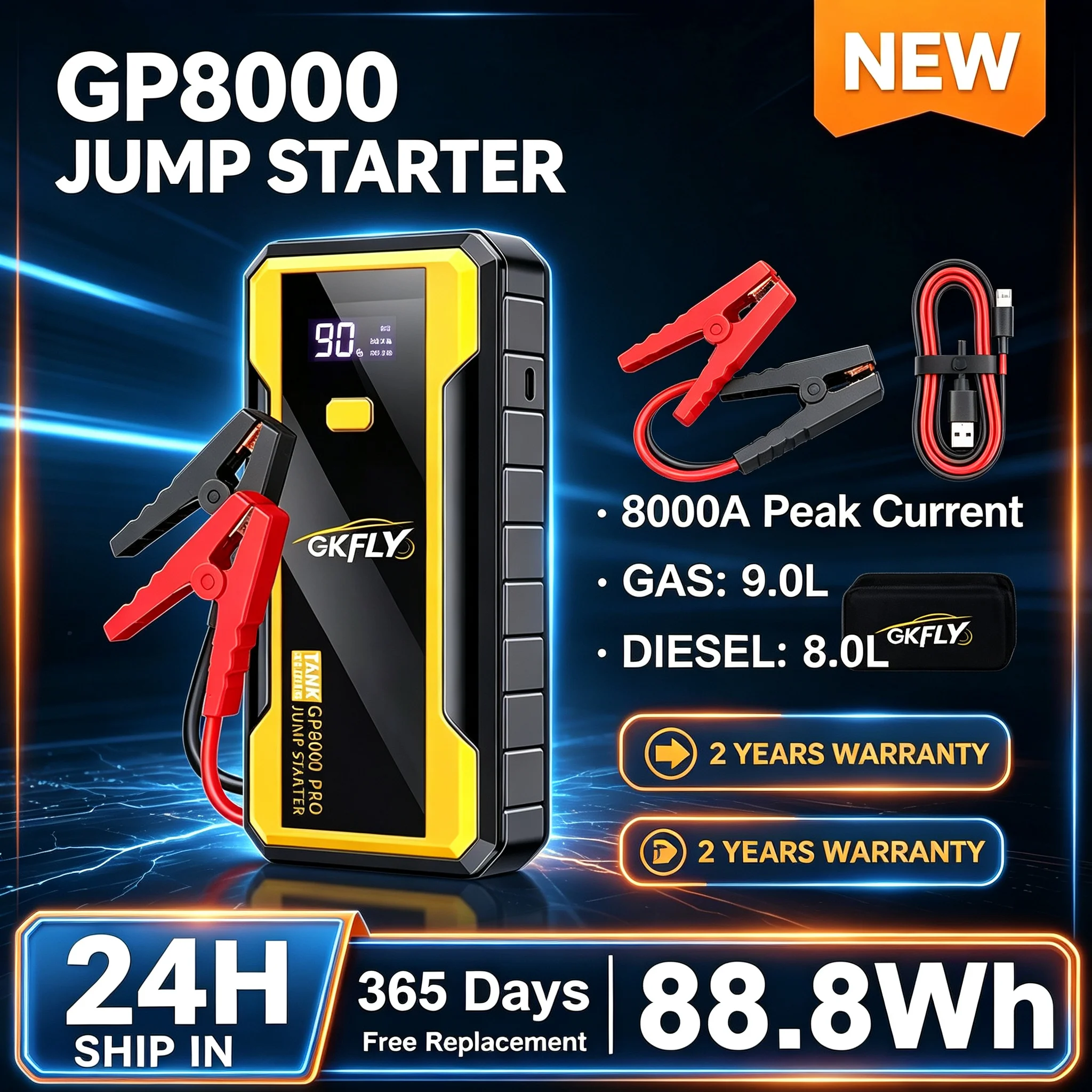 GKFLY 3000A/5000A/9000A Auto-Starthilfe-Powerbank 12V Autobatterie-Ladegerät Notfall-Booster Startgerät