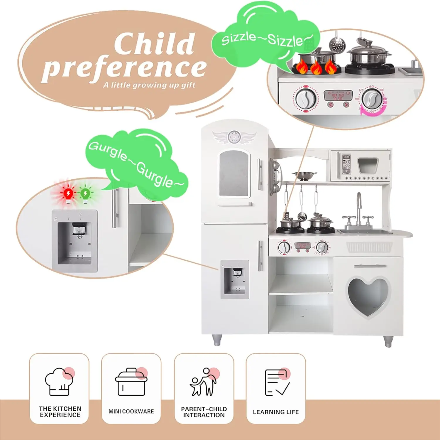 Led Upgrade Keukenset Voor Kinderen Houten Speelkeuken Led Gasbak Met Soundspeelgoed Keukensets Voor Meisjes Cadeau Geniet Van Koken Met