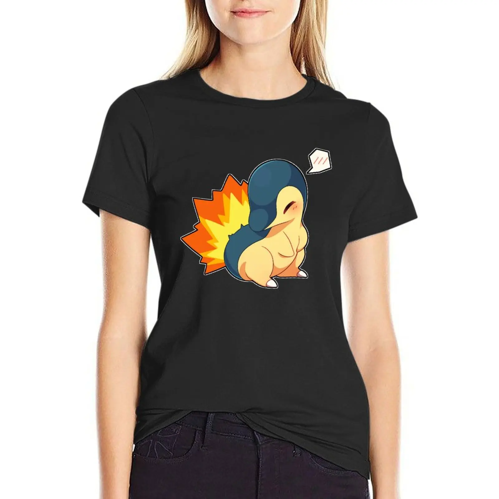 

Cyndaquil футболка Chibi sweat быстросохнущие рубашки с принтом животных, графические футболки, футболки для женщин, графические футболки