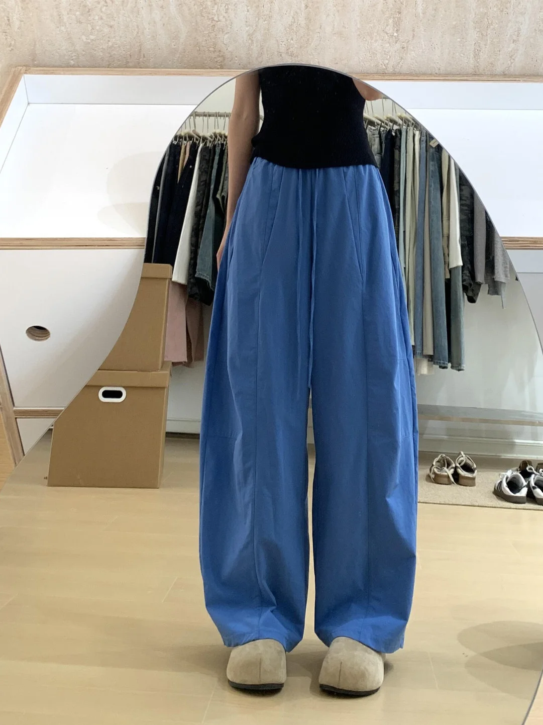 

Slimming Blue Loose Wide Leg Pants Thin Straight Cut Summer New Style Casual Loose Fit Natural Waist Elastic Polyester Fiber