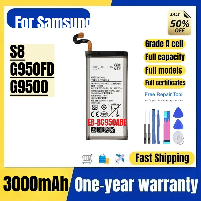 EB-BG950ABE for Samsung S8/G950FD/G9500 Phone Battery High Quality High Capacity Replacement Bateria Grade A Cell with Tools