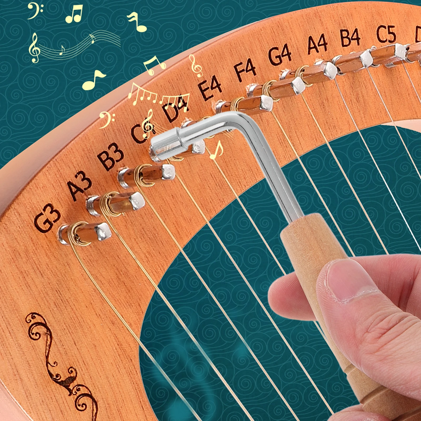 

Tuning Wrench Harp Key Instrument Accessory Solid Wood Tool Handheld Lyre Steel Part