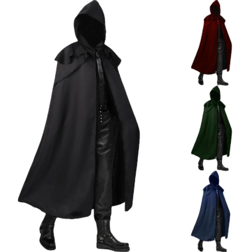 Medieval Gothic Cosplay Costume Adult Renaissance Hooded Cloaks Kids Middle Ages Cape Witch Vampire Halloween Carnival Party