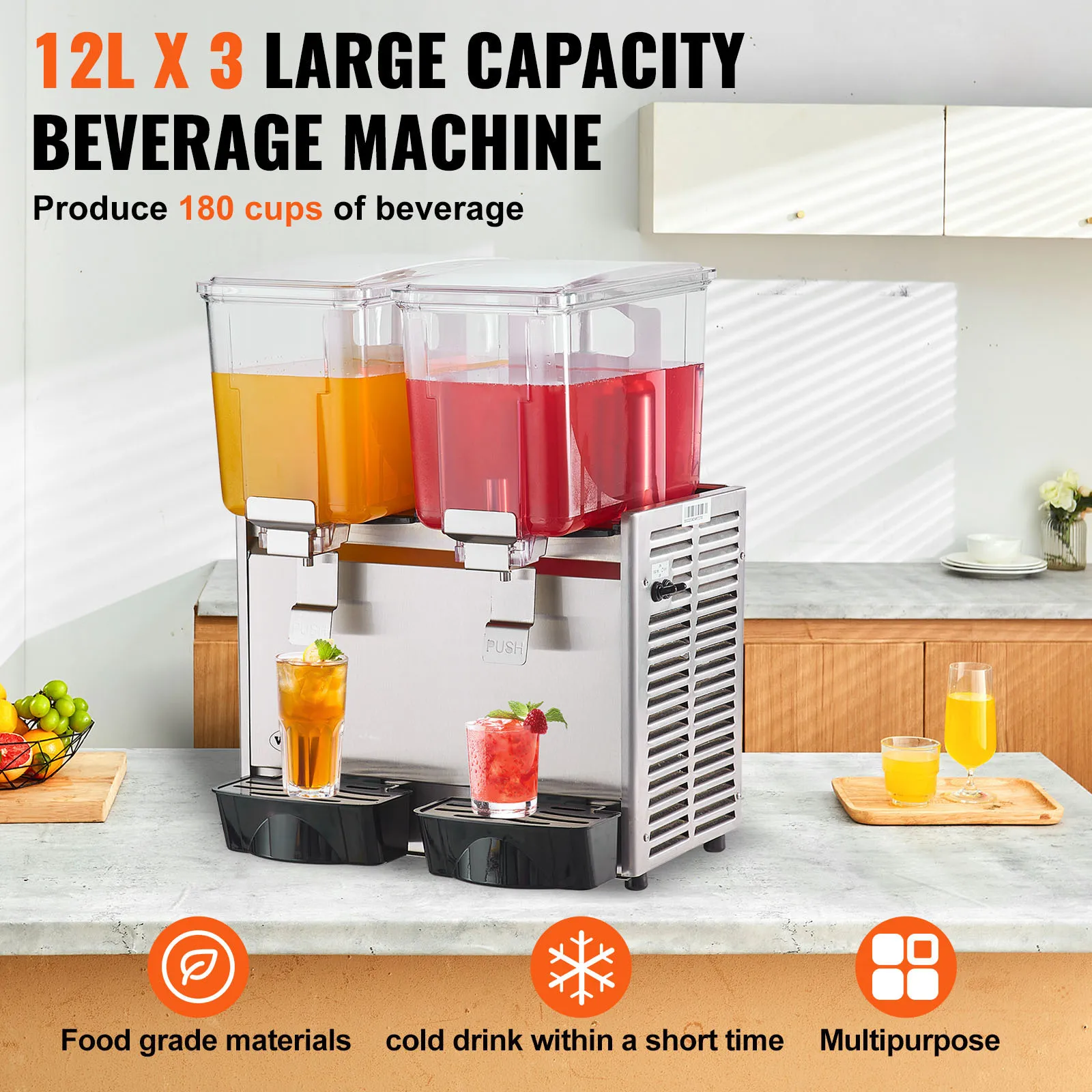 VEVOR 2 3 Tanks Commercial Beverage Dispenser Ice Tea Drink Machine 304 Stainless Steel Juice Dispenser for Restaurant