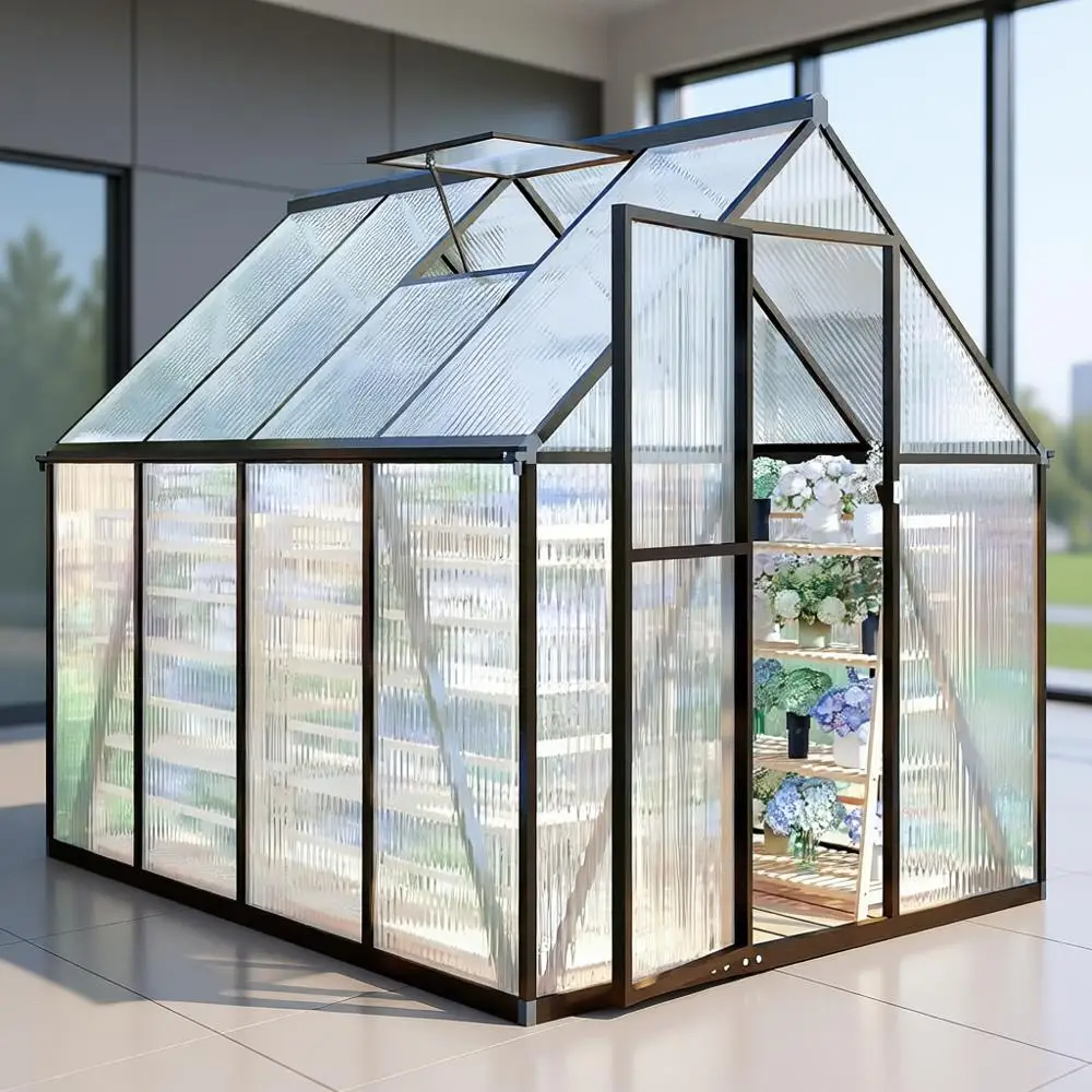 

6x8 Gray Walk-in Greenhouse, Outdoor Garden Enclosure