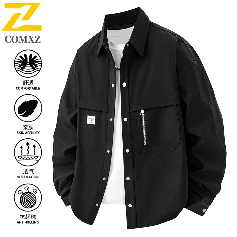 

COMXZ Stand Collar Business Casual Jacket Men's Windproof Waterproof Coat Plus Size Outdoor Lightweight for Hiking Camping 2025