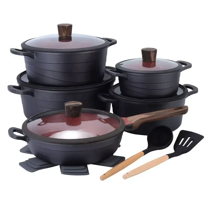 Premium Ceramic Coating Cookware Set 15 Piece Hot Sale Nonstick Larger Induction Bottom Cookware Sets