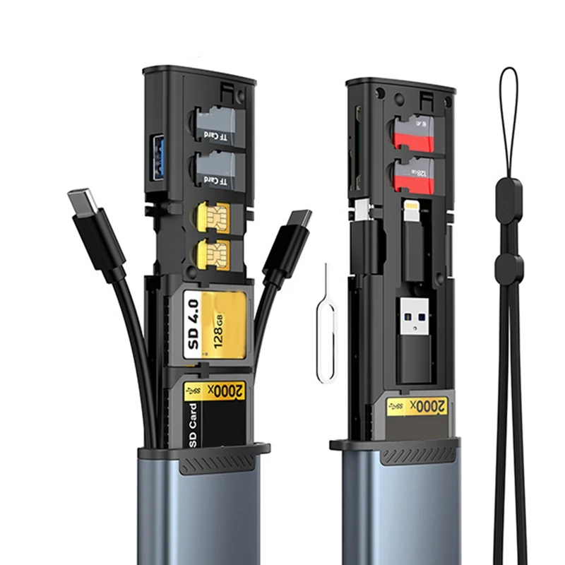 AU67-13 In 1Multifunctional Card Adapter Sd/Tf3.0 High-Speed Typec Aluminum Portable Storage Card Reader For PC Computer