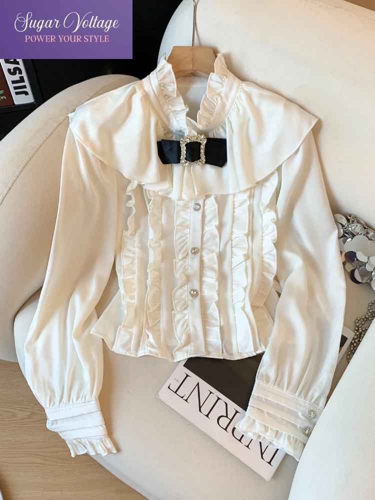 

Осенние новые французские модные принцессы, элегантные повседневные милые топы, женские блузки с бантом и длинными рукавами, галстуком-бабочкой, повседневная облегающая рубашка