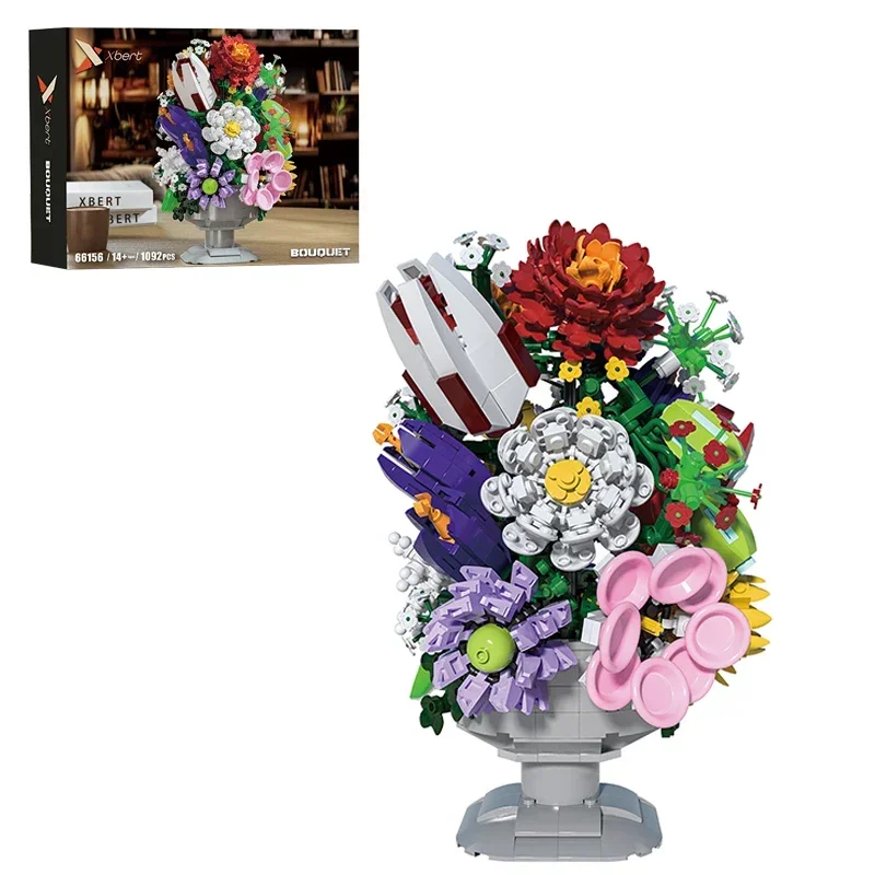 

Preserved Floral Bouquet Building Blocks 1092PCS Bonsai Vase Model Creative DIY Toy Holiday Gift for Kids Adults Desktop Deco