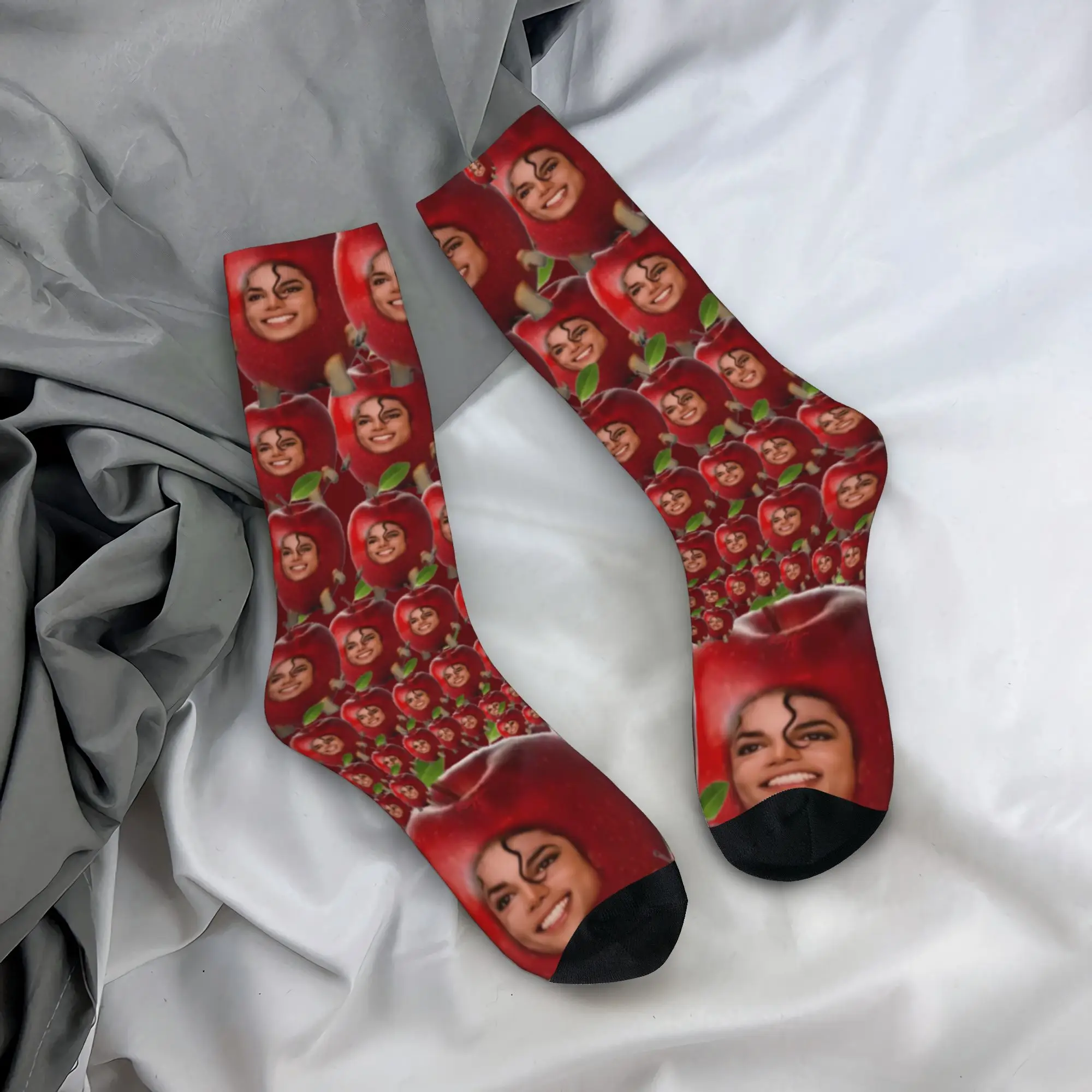 Cozy Unisex Socks Funny Apple Face Michaels Jacksons  Fruit Meme Accessories Comfortable  Sport Sock All Seasons