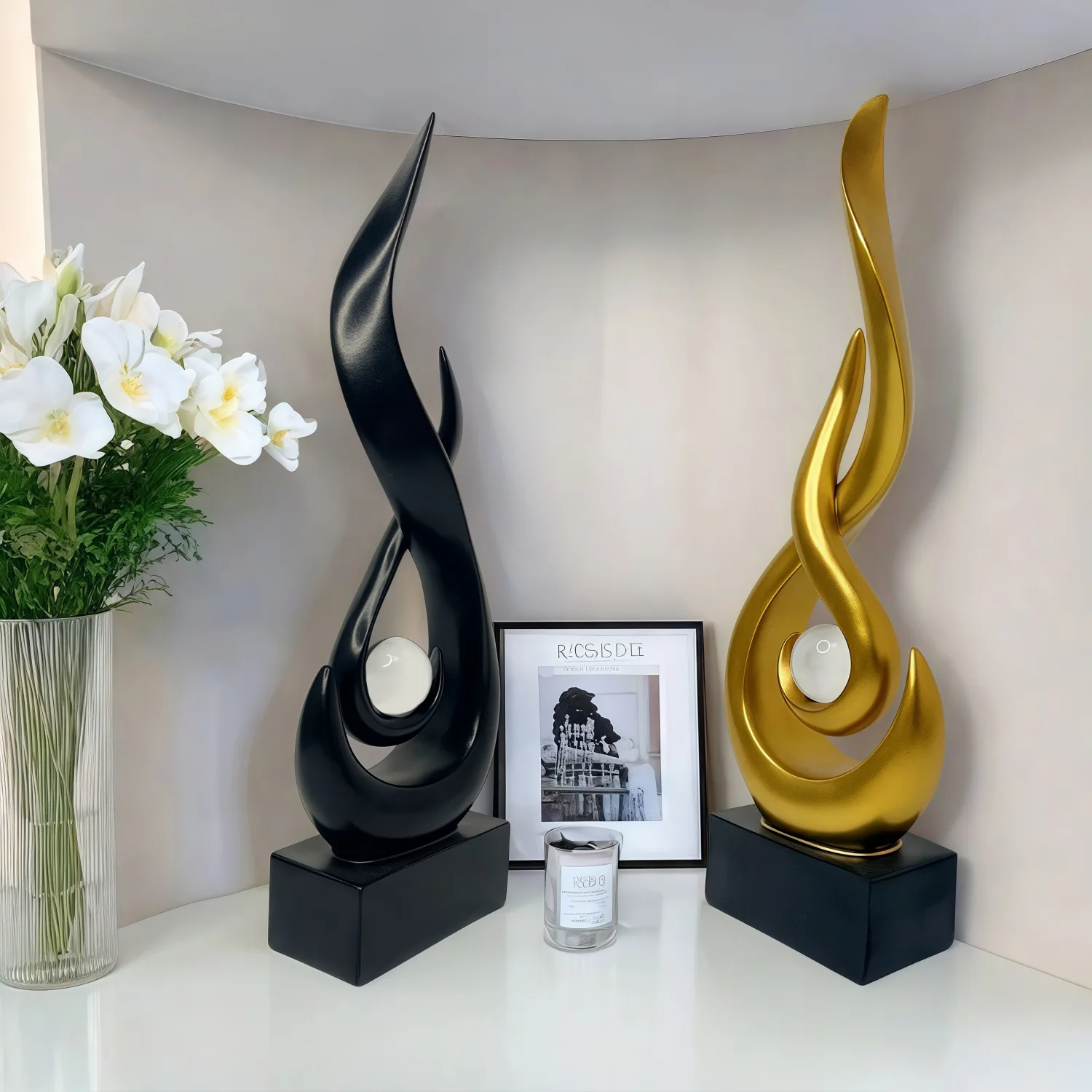 Luxury Flame Pearl Statue Office Living RoomTV Cabinet Wine Cabinet Sculpture Desk Ornament Study Office Home Interior Decor - view 3