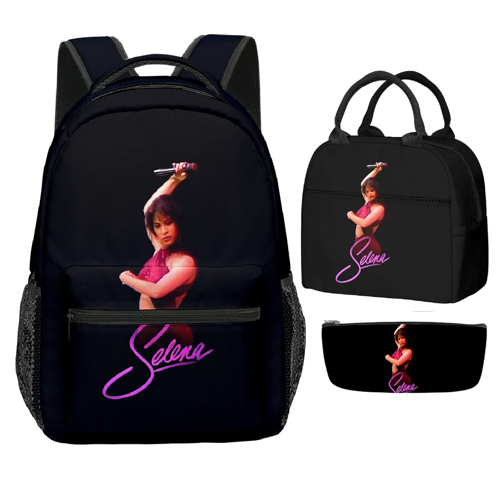 Cartoon Novelty Cool Selena Quintanilla 3D Printed 3pcs/Set Student School Bags Laptop Backpack portable Lunch bag Pencil Case