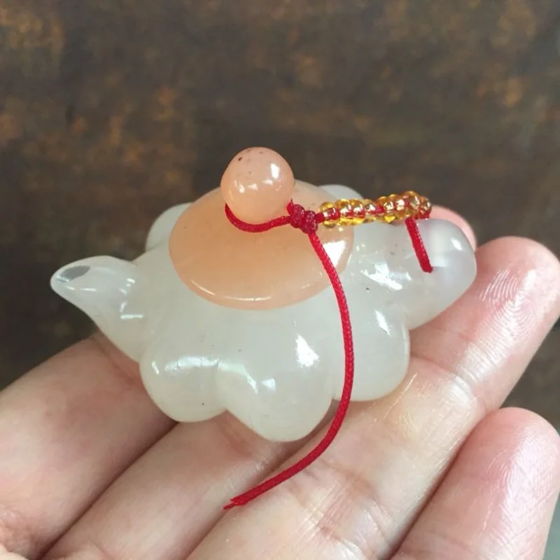 

Exquisite White jade handle teapot ornament natural jade small teapot jade carving
