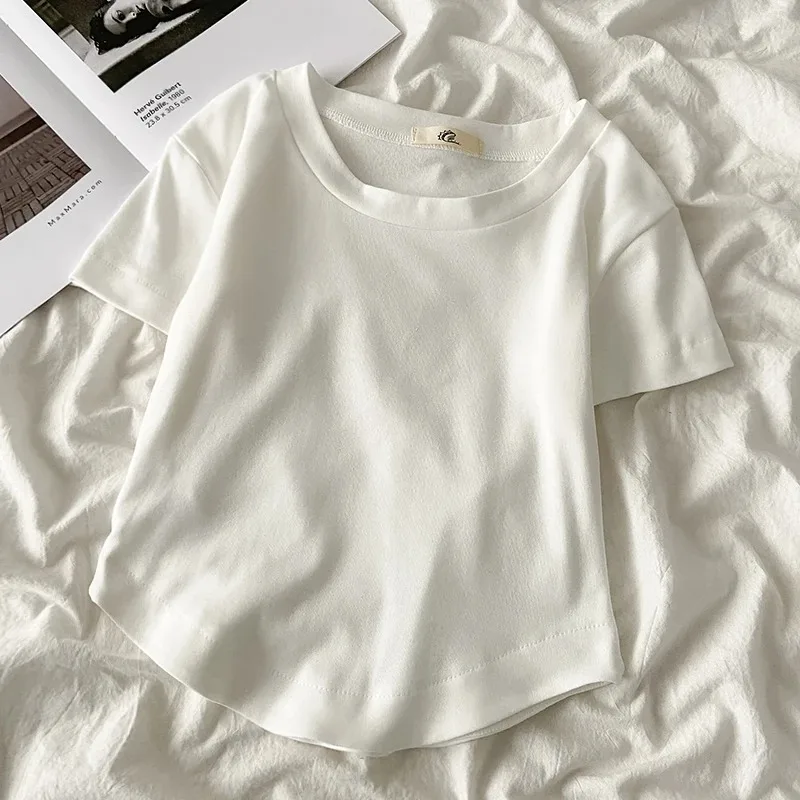 

High Waist ort Sve Women's T-irt Slim Fit Base Layer irt Korean Sle Commute round Polyester Cotton Blend Summer