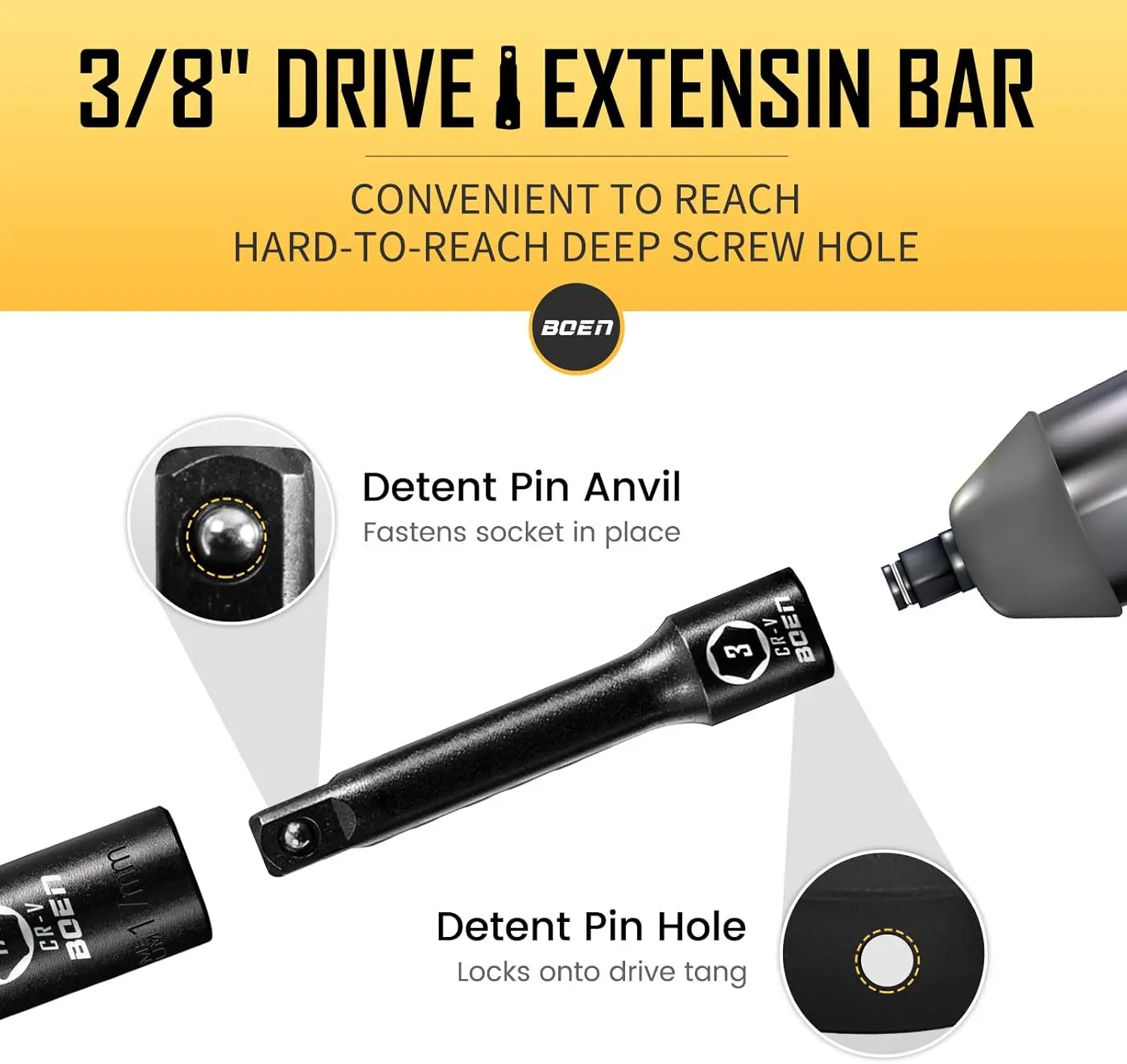 Boen 3/8 "Aandrijving 16-delige Metrische Doppenset 7 Tot 22Mm, 6 Punten Ontwerp, Cr-V Staal, Zware Opbergkoffer