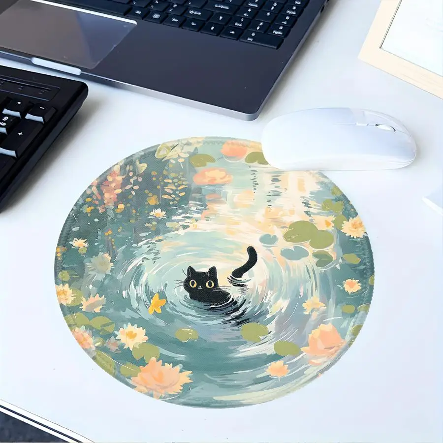 1pc Mouse Pad Keyboard Mouse Pad office Pad Computer Laptop Pad Desk accessories Game Console Pad Anti slip Black Cat Pond
