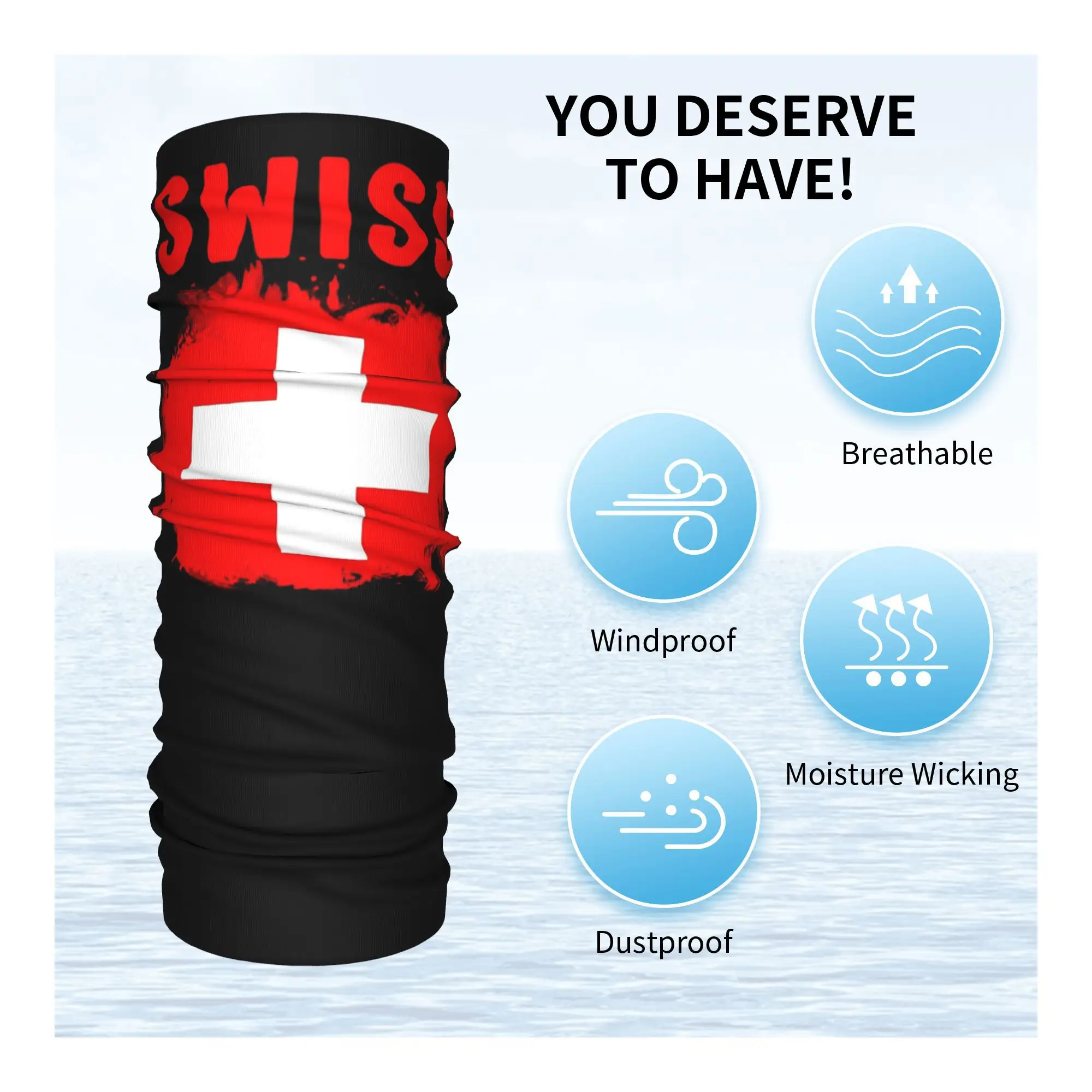 Бандана с флагом Швейцарии, шарф для лица с принтом, многофункциональный головной убор для спорта на открытом воздухе для мужчин, женщин, взрослых, ветрозащитный