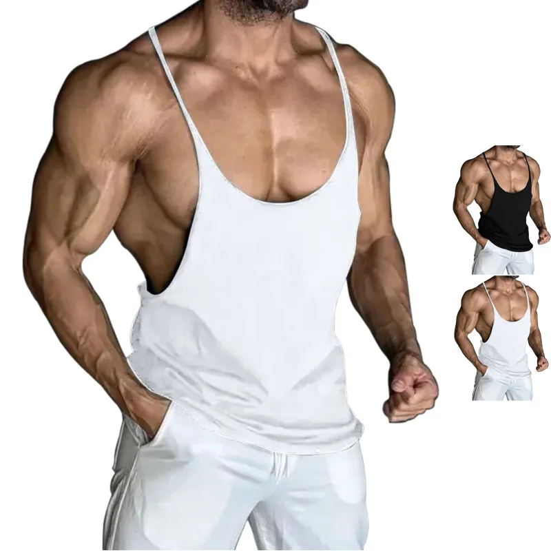 Herren Doppelter Feiner Schultergurt-Trägerweste Tiefer U-Ausschnitt Eng Anliegendes Einfarbiges Fitness-Unterhemd