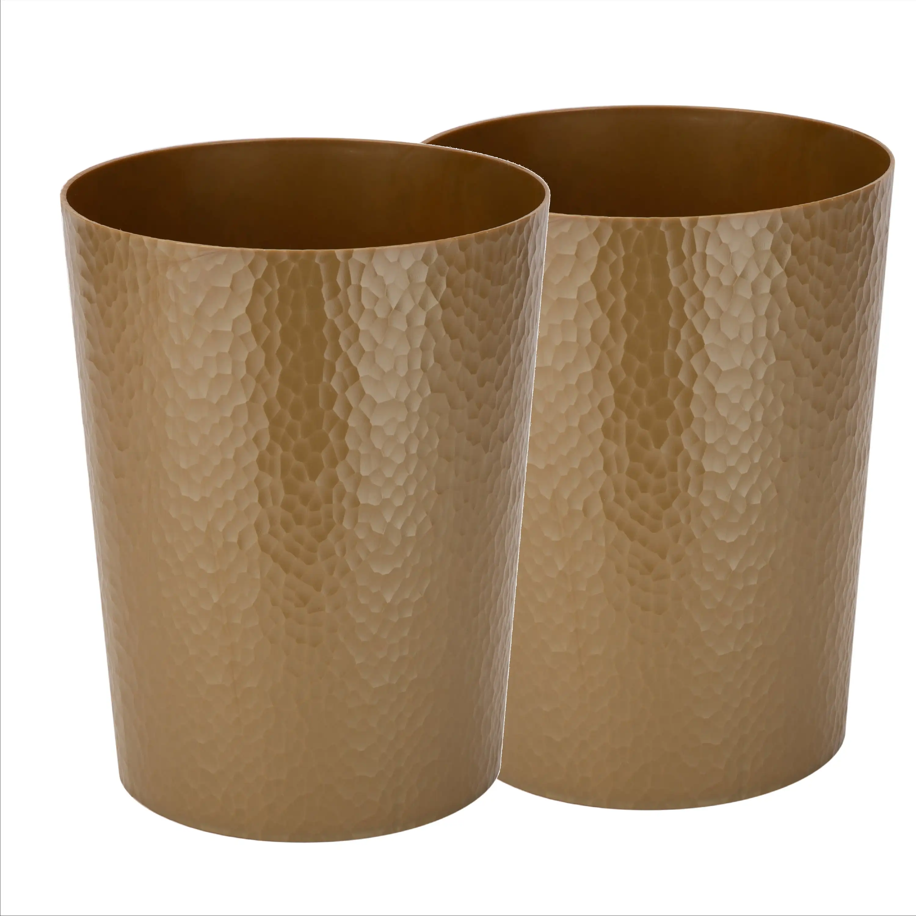 

2 Pack 10 Liter Hammered Textured Bathroom Trash Can in Gold