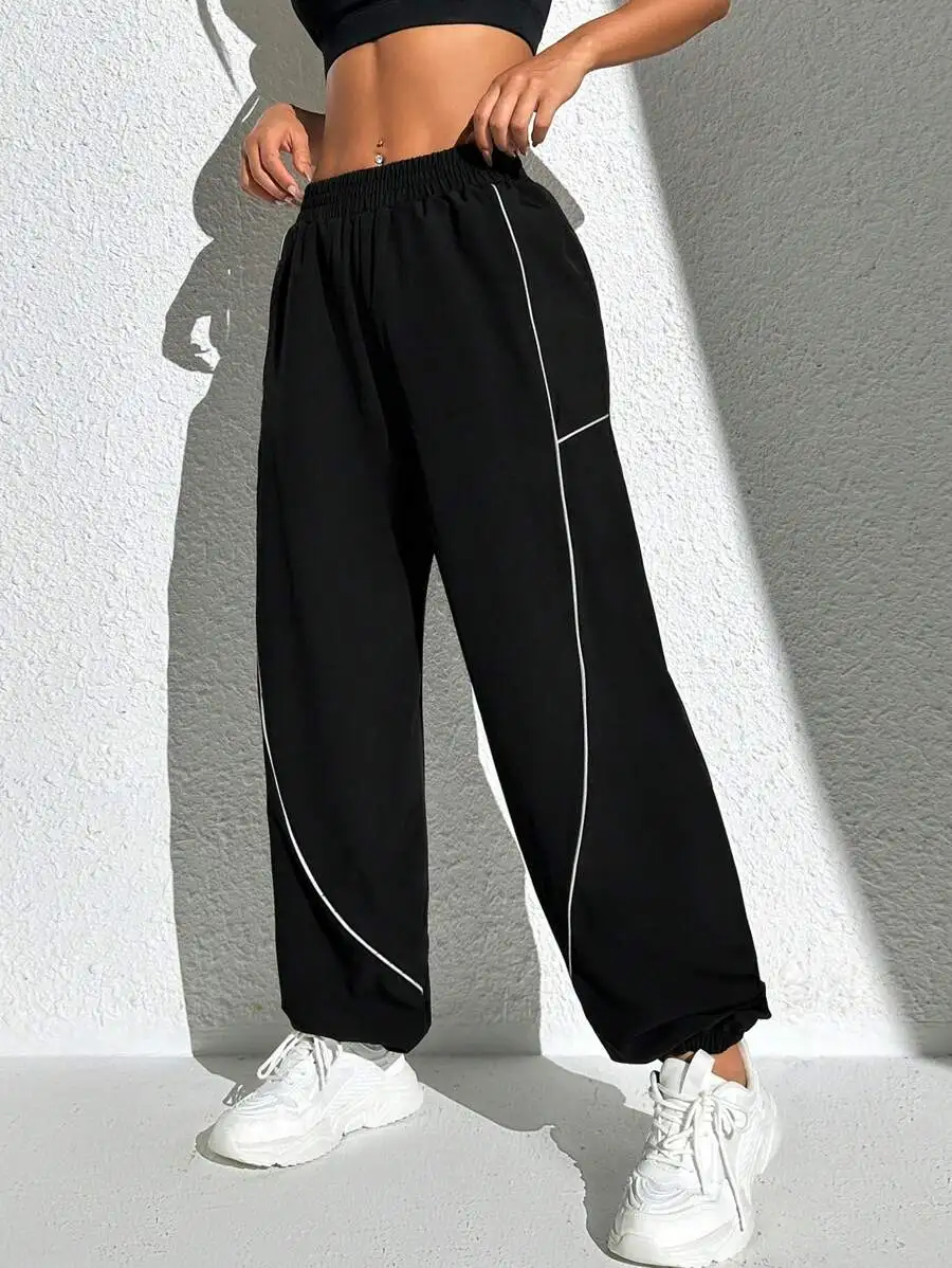 New Women's High-Waist Loose Casual Striped Sports Yoga Pants Slimming Fitness Cuffed Leisure Trousers