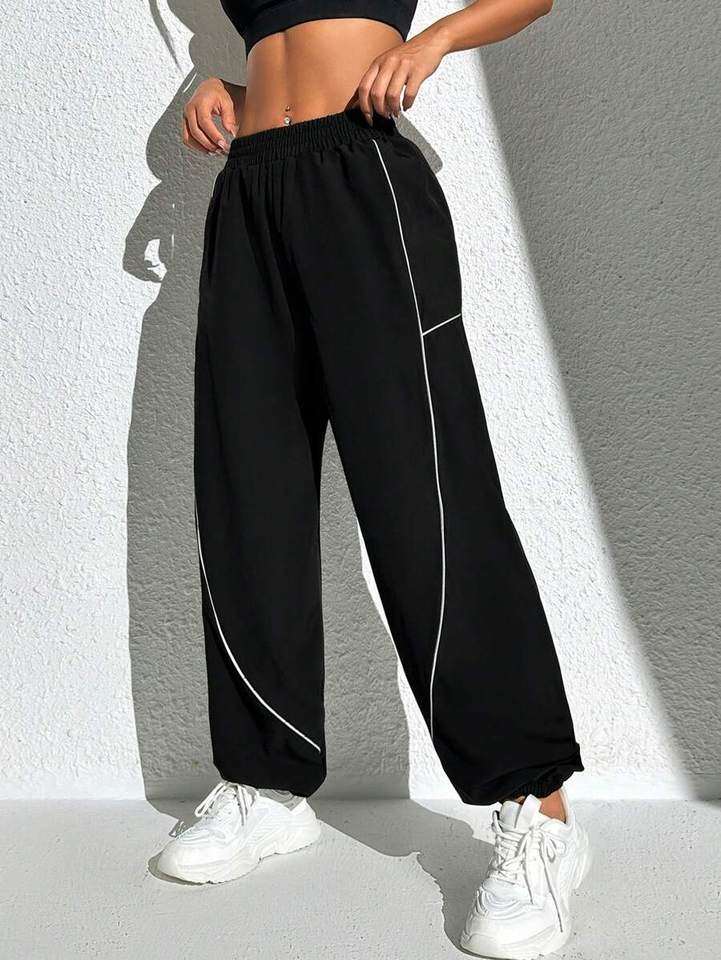  New Women's High-Waist Loose Casual Striped Sports Yoga Pants Slimming Fitness Cuffed Leisure Trousers 