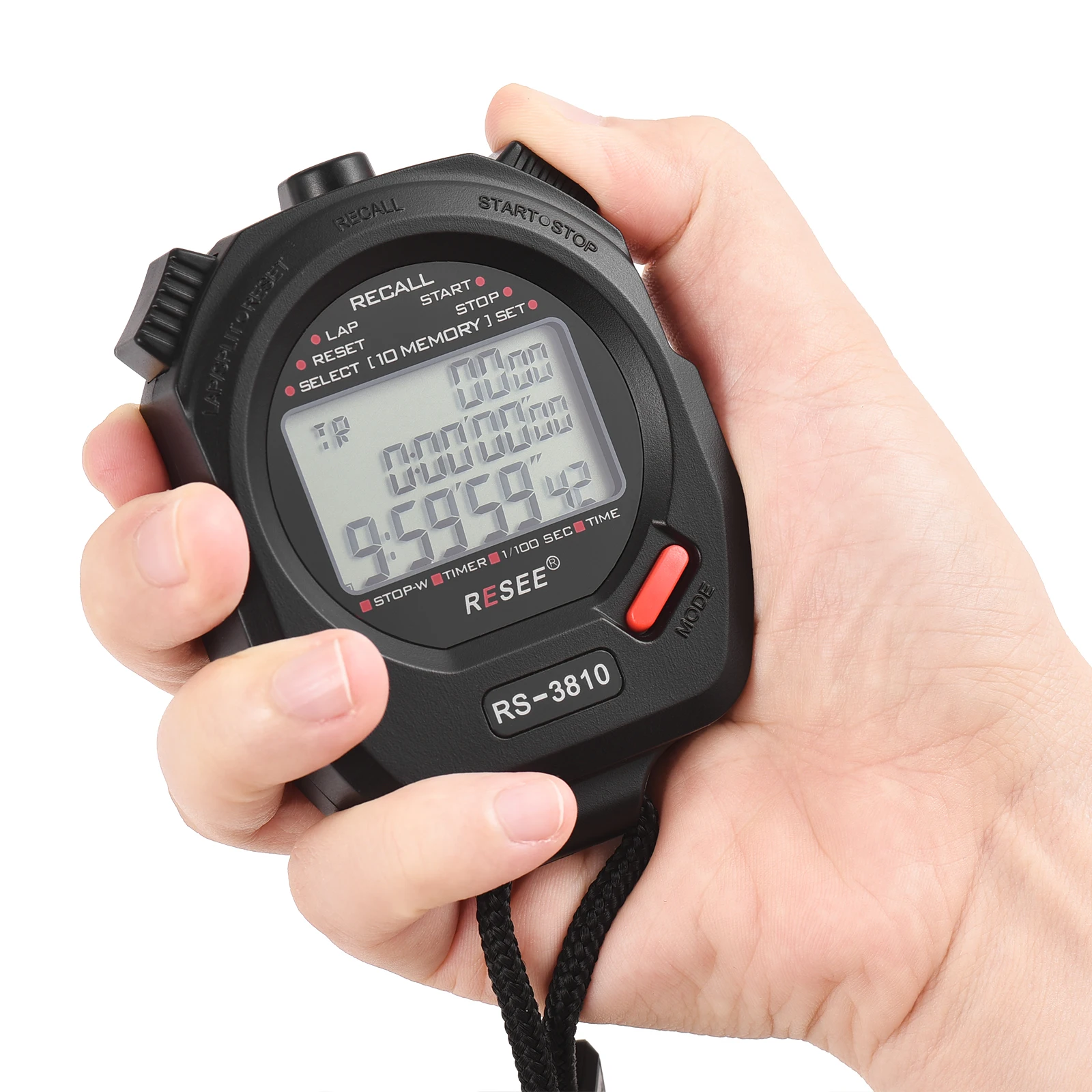 Sports Stopwatch Timer 100 Memory Digital Stopwatch 3 Rows Display Large Screen Stopwatch Sports Alarm Clock Running Timer