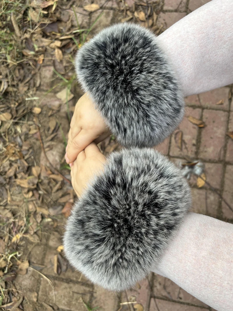 Polsini di pelliccia di volpe reale di lusso Scaldabraccia Polso invernale Maniche calde Guanti di volpe naturale genuina Polsino Decorare maniche lunghe da donna